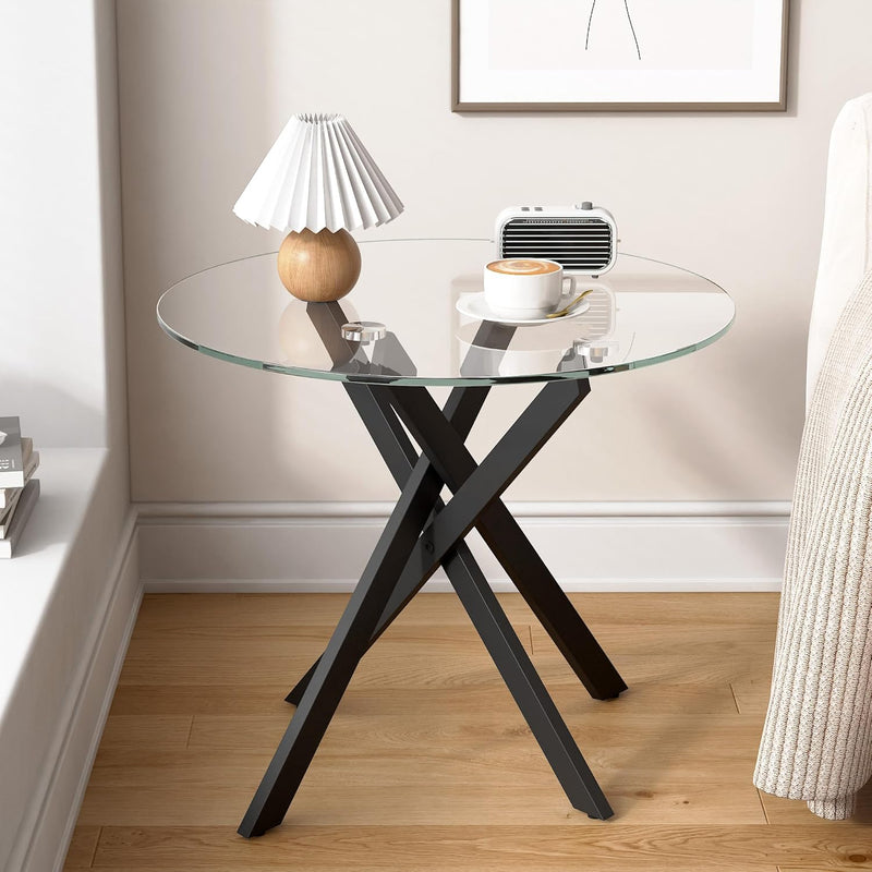 Small Glass End Table with Chrome Legs