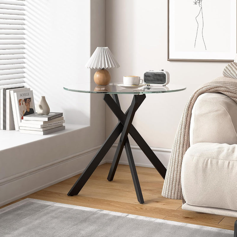 Small Glass End Table with Chrome Legs