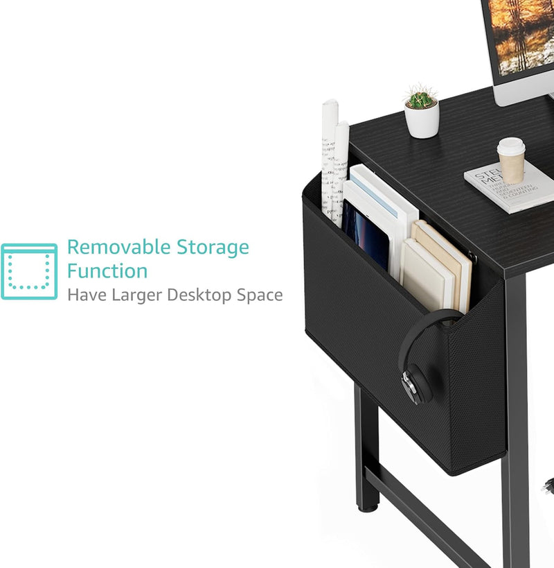 Small L Shaped Desk with Power Outlet Shelves