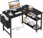 Small L Shaped Desk with Power Outlet Shelves
