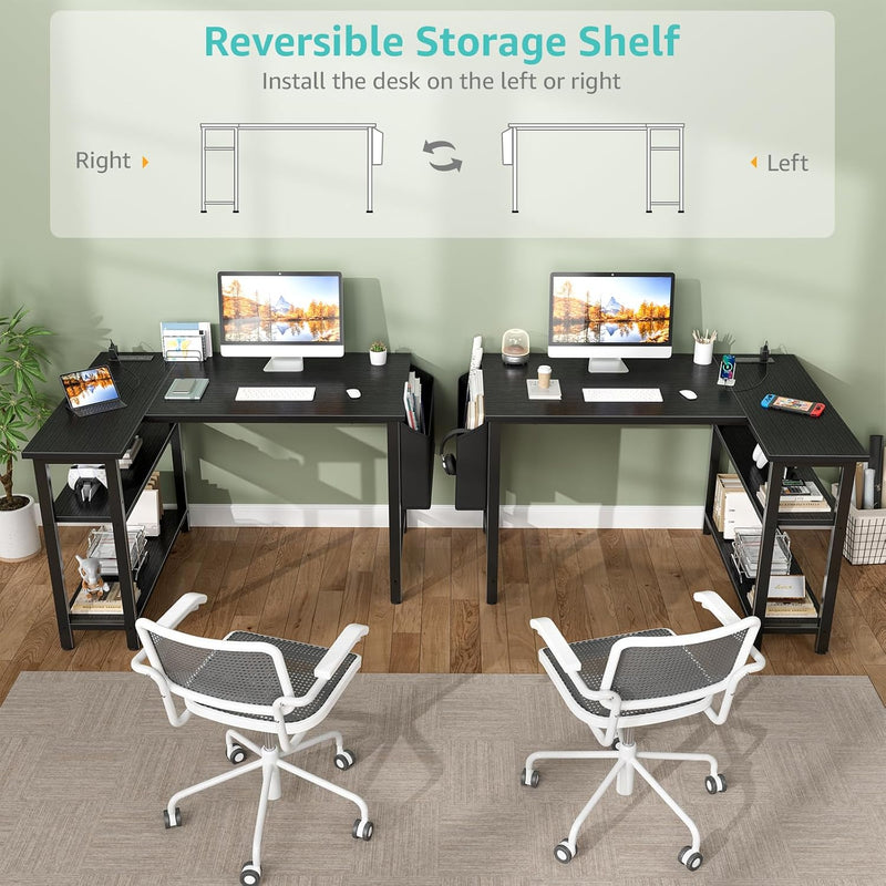 Small L Shaped Desk with Power Outlet Shelves