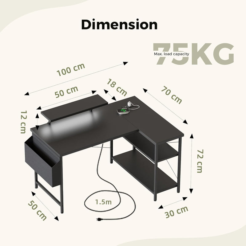 Small L Shaped Desk with Power Outlets 100