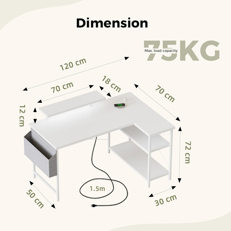 Small L Shaped Desk with Power Outlets 100