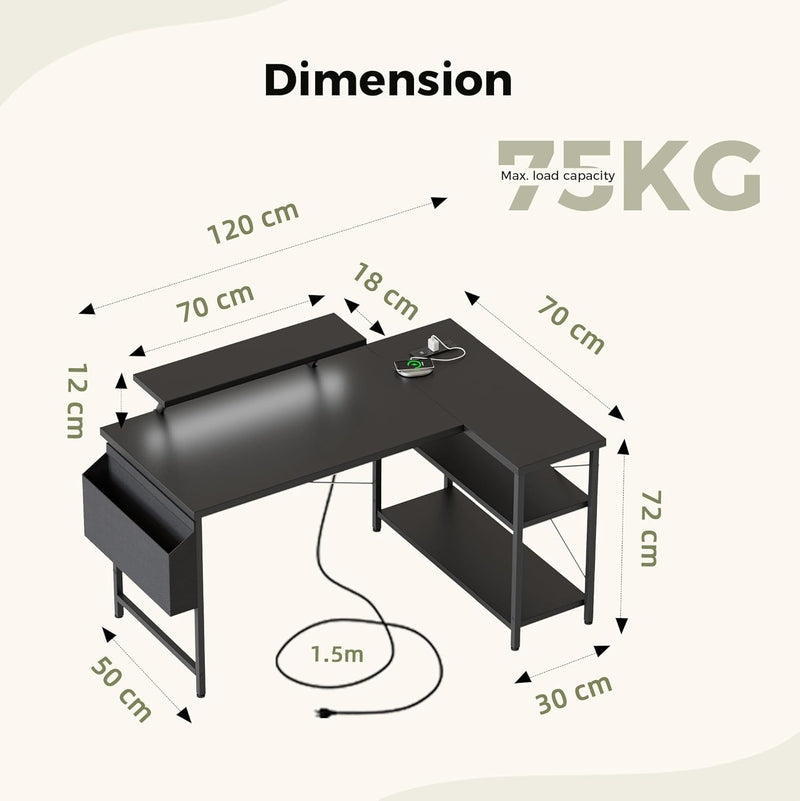 Small L Shaped Desk with Power Outlets 100