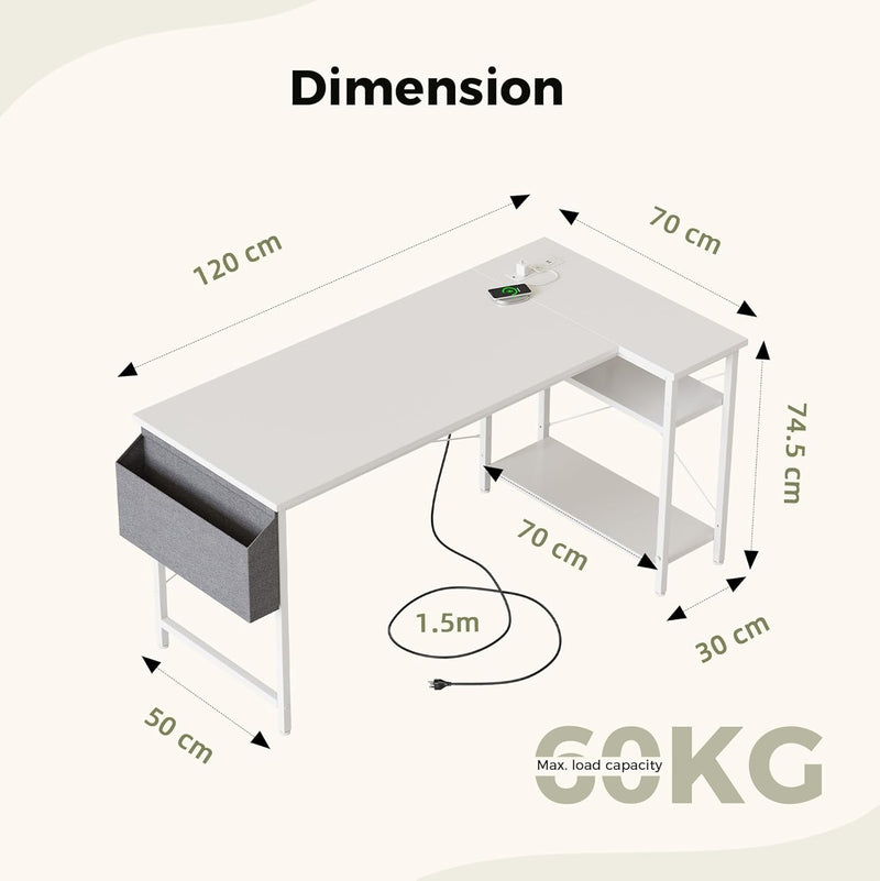 Small L Shaped Desk with Power Outlets 100