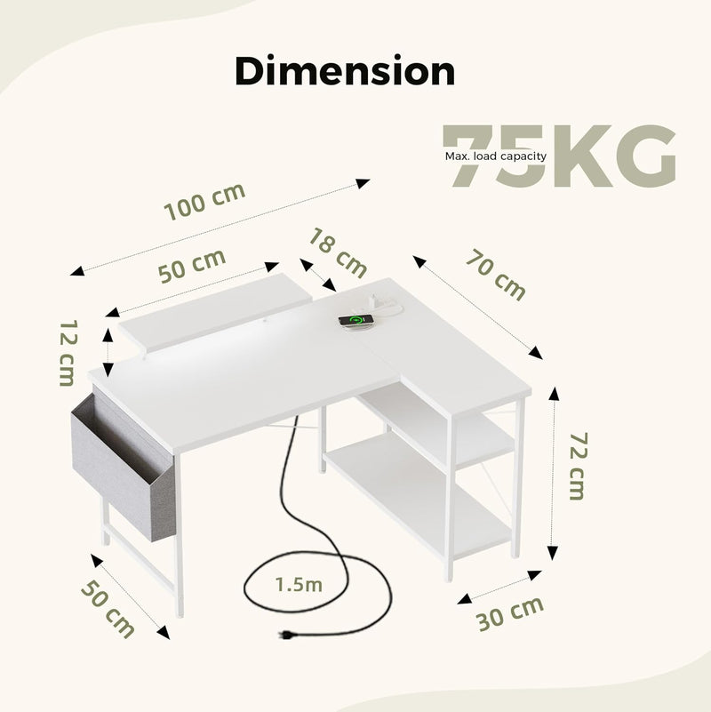 Small L Shaped Desk with Power Outlets 100