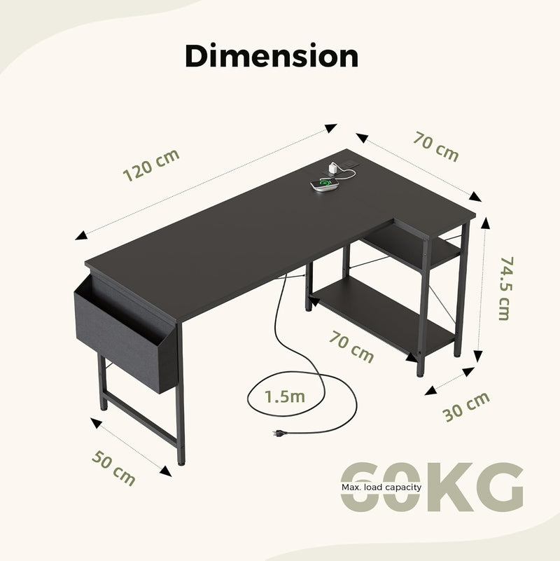 Small L Shaped Desk with Power Outlets 100