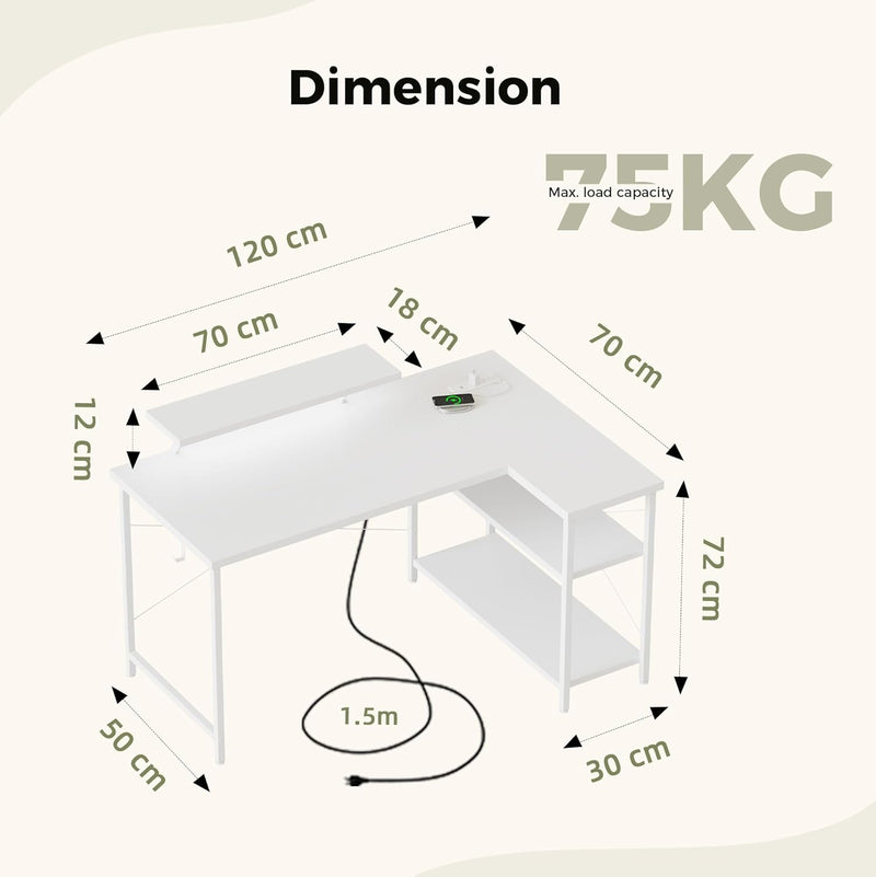 Small L Shaped Desk with Power Outlets 100