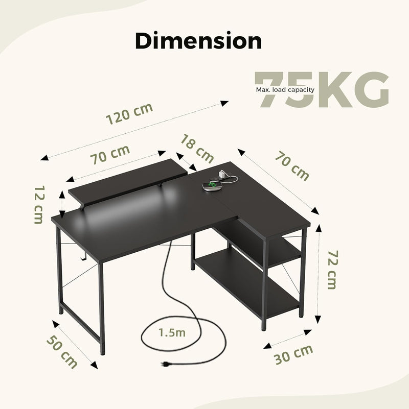 Small L Shaped Desk with Power Outlets 100