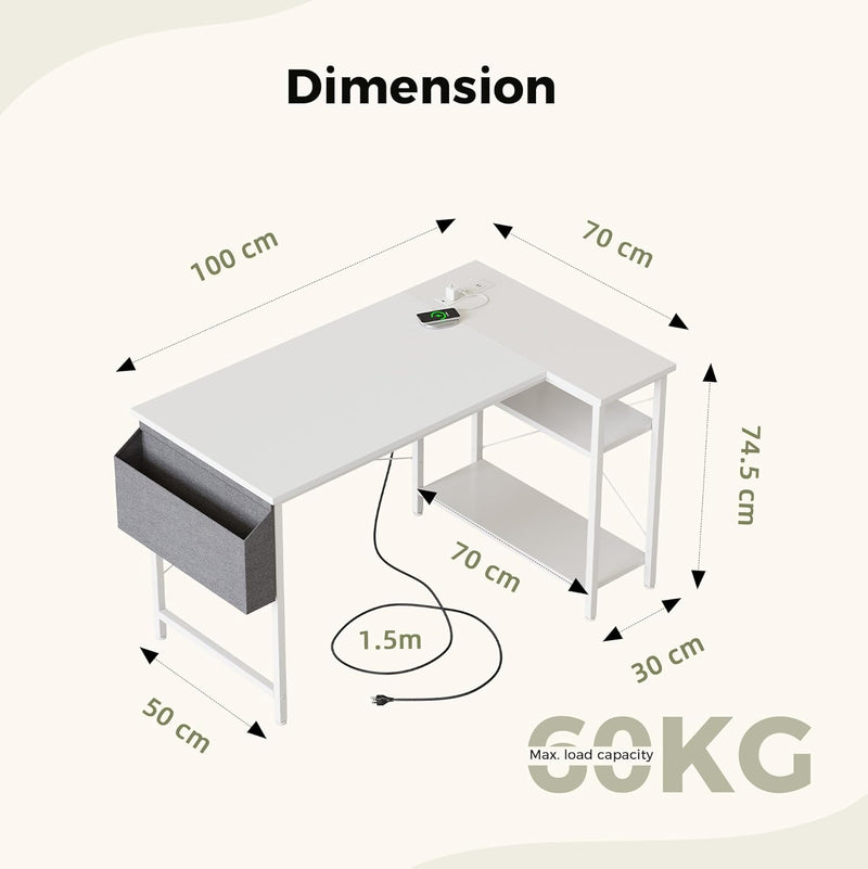 Small L Shaped Desk with Power Outlets 100