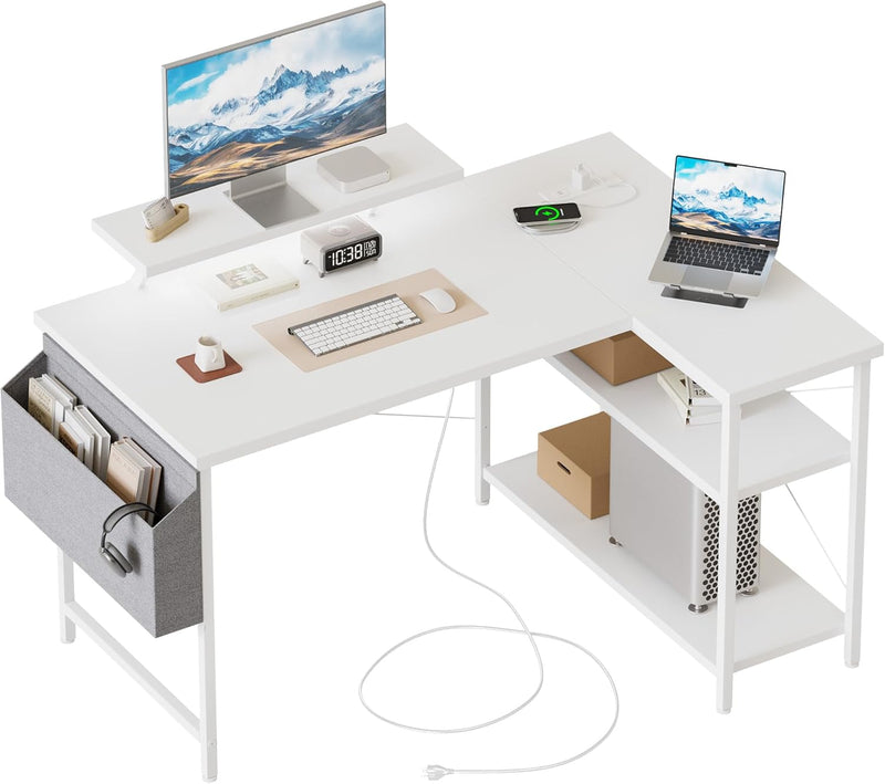 Small L Shaped Desk with Power Outlets 100