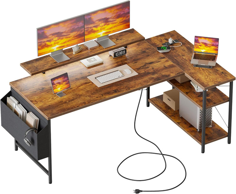 Small L Shaped Desk with Power Outlets 100