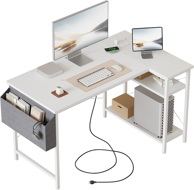 Small L Shaped Desk with Power Outlets 100
