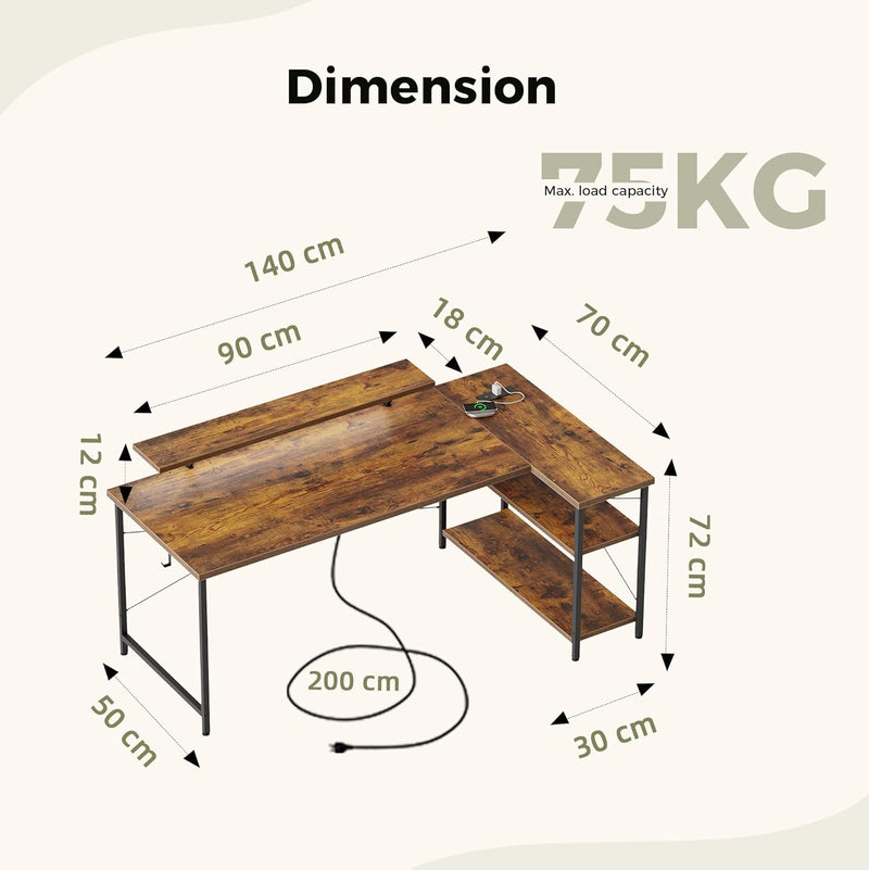 Small L Shaped Desk with Power Outlets 100