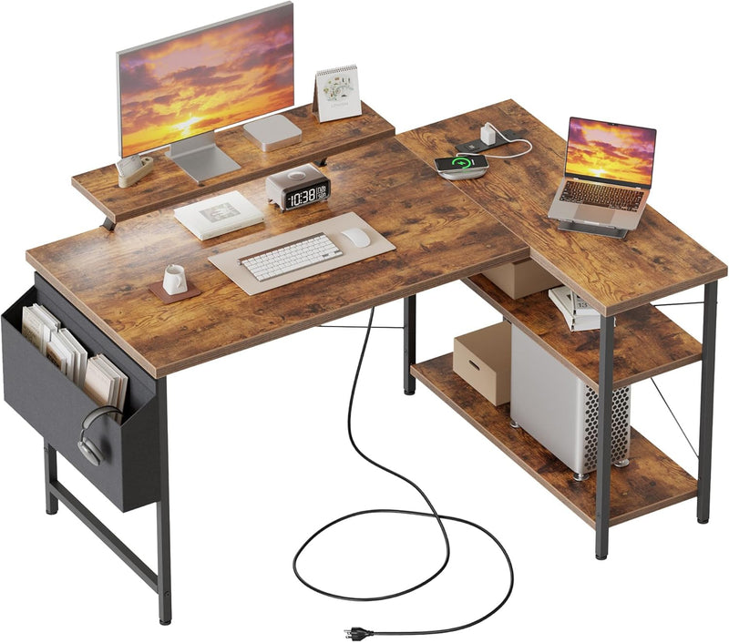 Small L Shaped Desk with Power Outlets 100