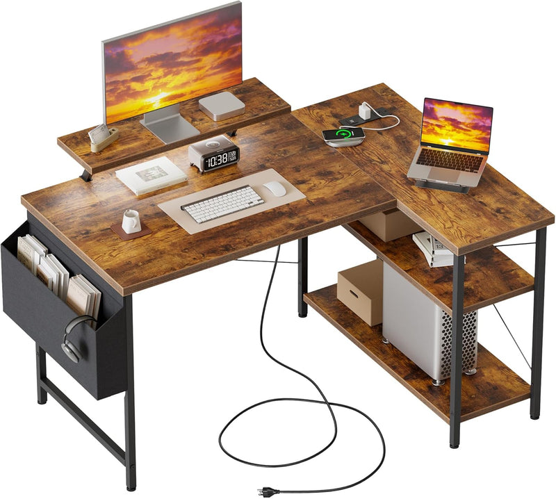 Small L Shaped Desk with Power Outlets 100