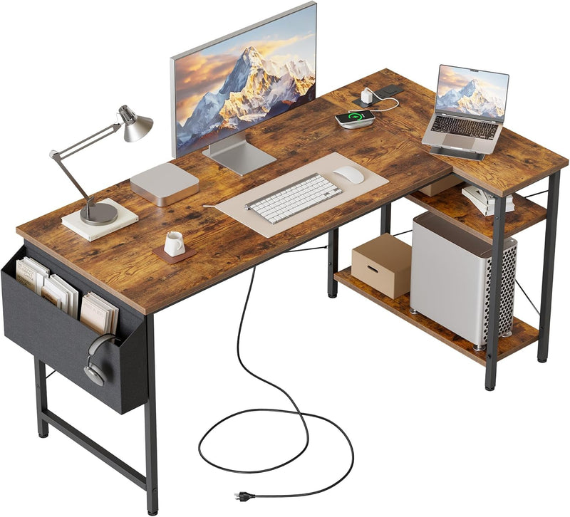 Small L Shaped Desk with Power Outlets 100