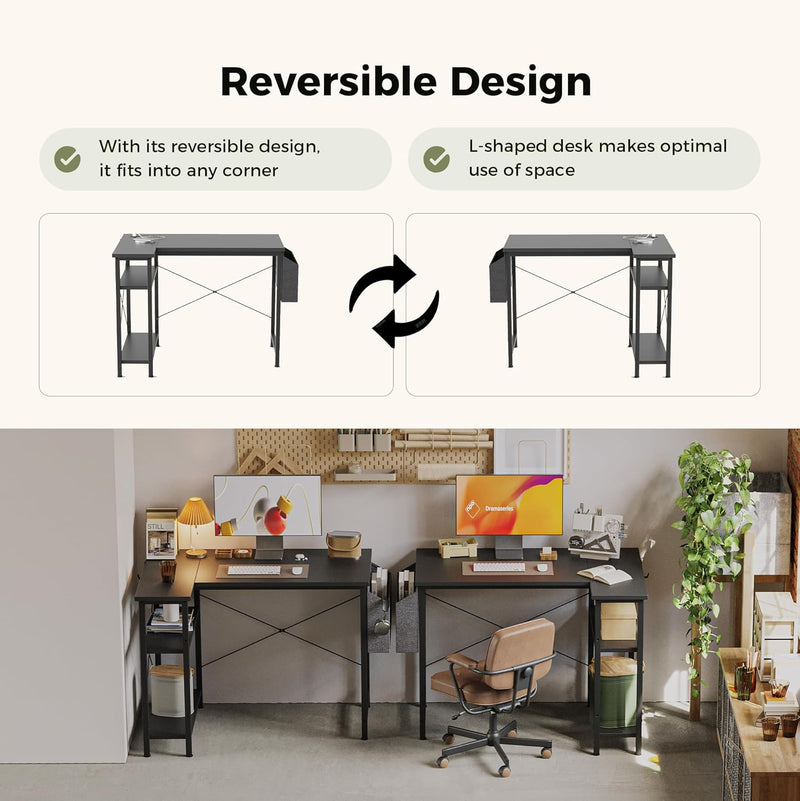 Small L Shaped Desk with Power Outlets 100