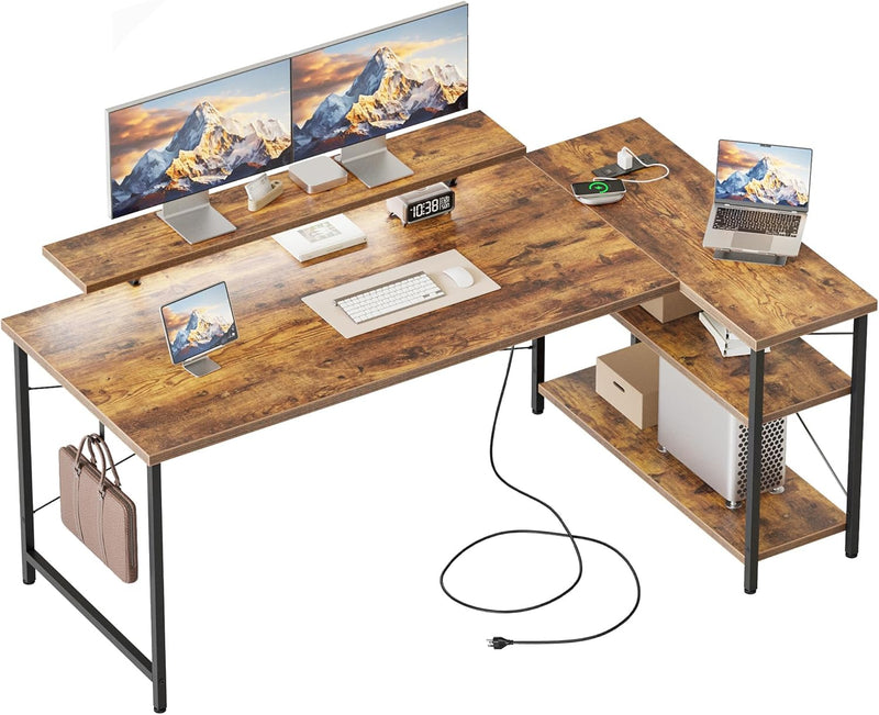 Small L Shaped Desk with Power Outlets 100