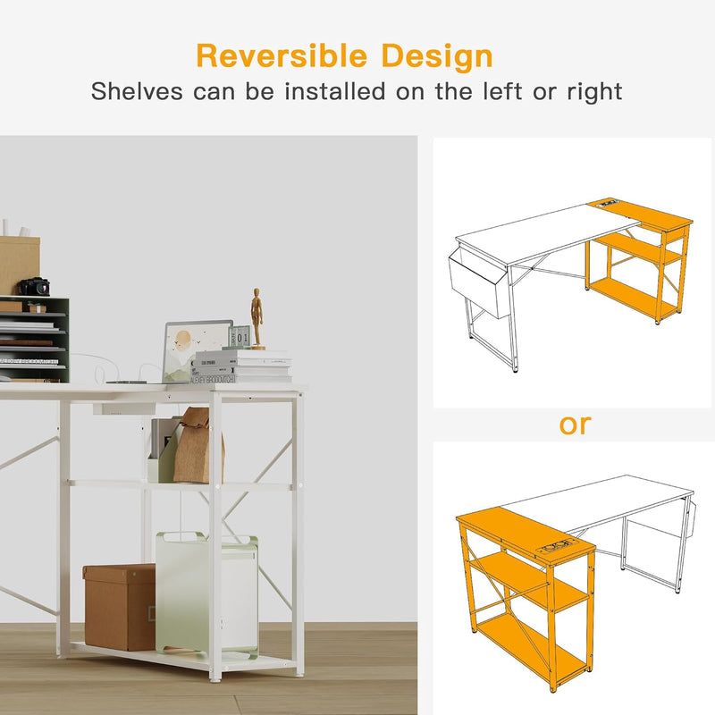 Small L Shaped Desk with Power Outlets 100x70CM