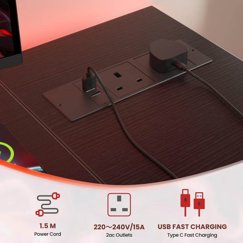 Small L Shaped Gaming Desk with Power Outlets
