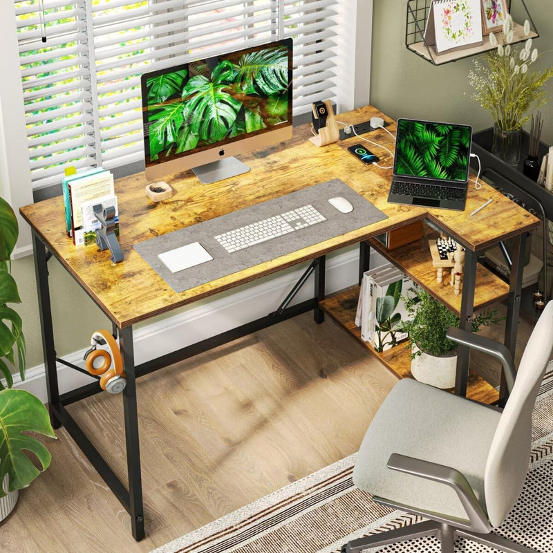 Small L Shaped Gaming Desk with Power Outlets