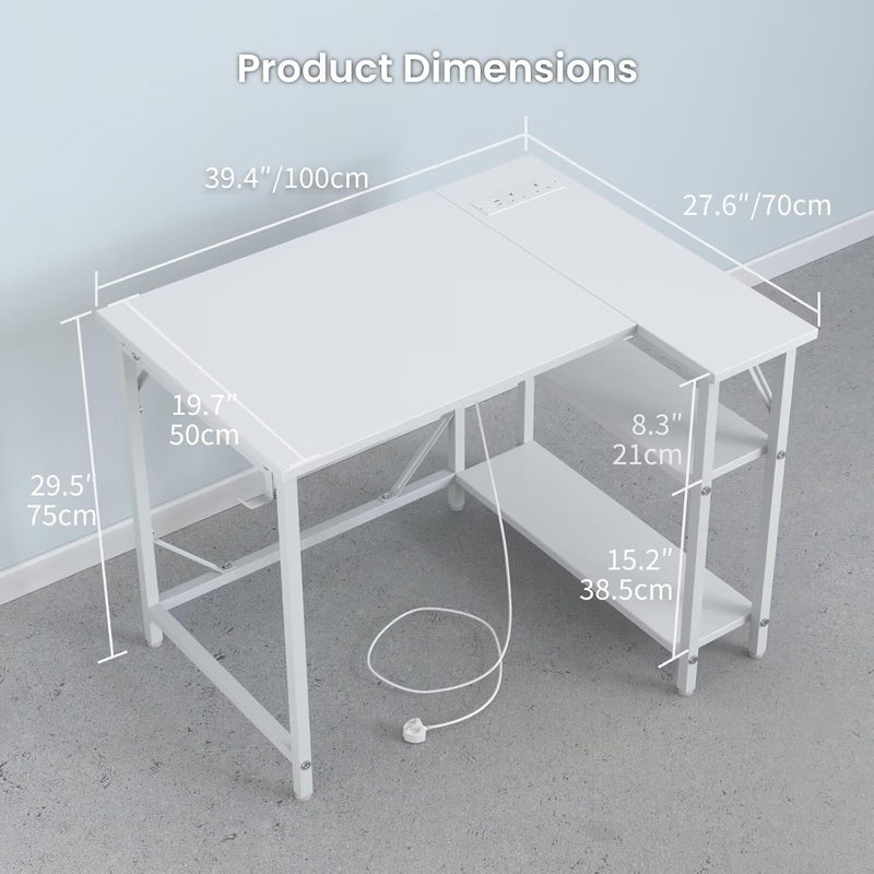 Small L Shaped Gaming Desk with Power Outlets
