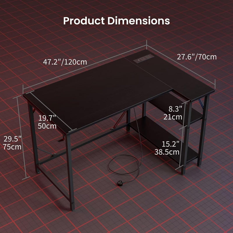 Small L Shaped Gaming Desk with Power Outlets