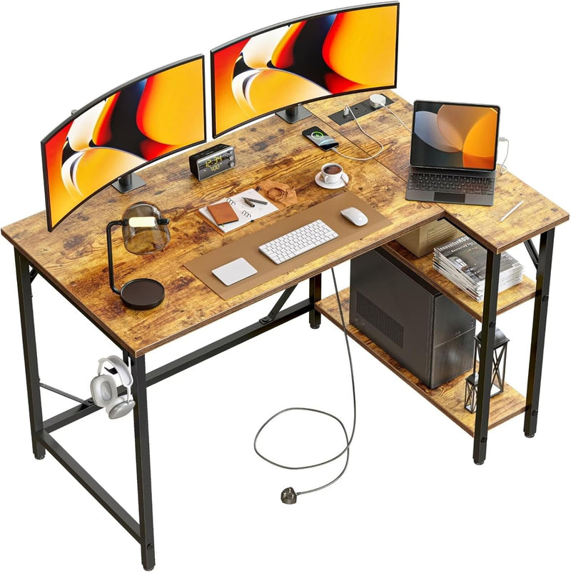 Small L Shaped Gaming Desk with Power Outlets