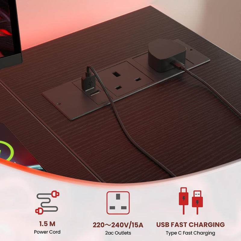 Small L Shaped Gaming Desk with Power Outlets