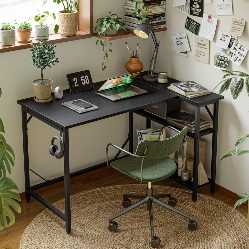Small L Shaped Gaming Desk with Power Outlets