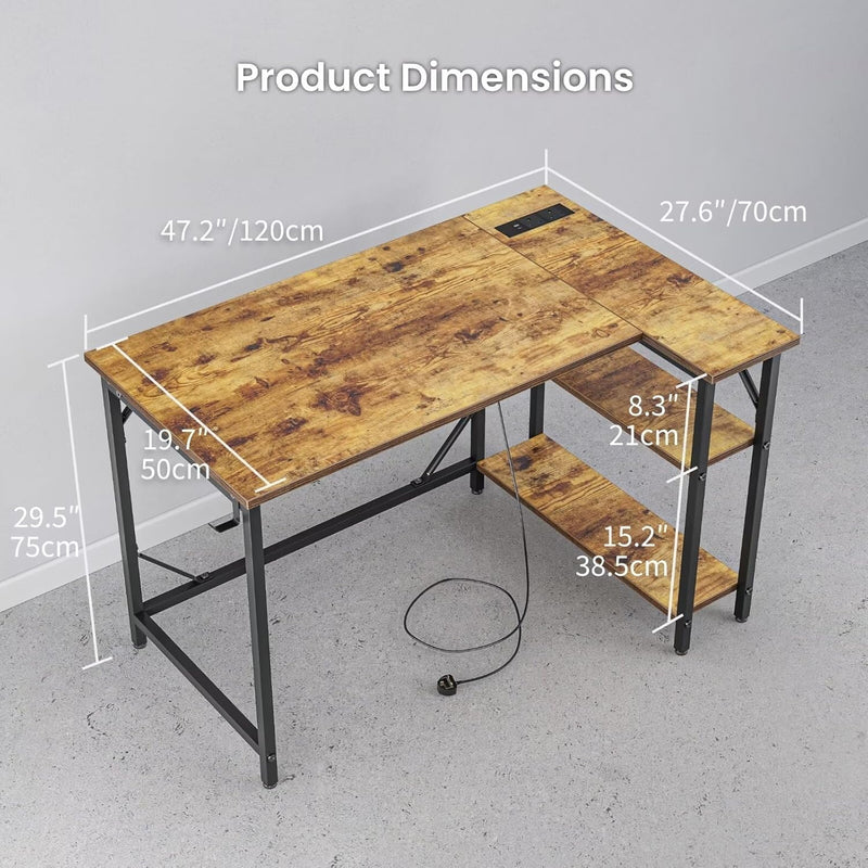 Small L Shaped Gaming Desk with Power Outlets