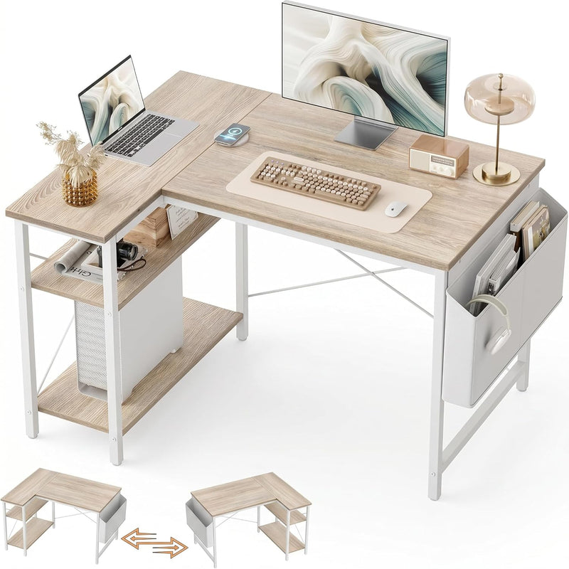 Small L Shaped Gaming Desk with Power Outlets