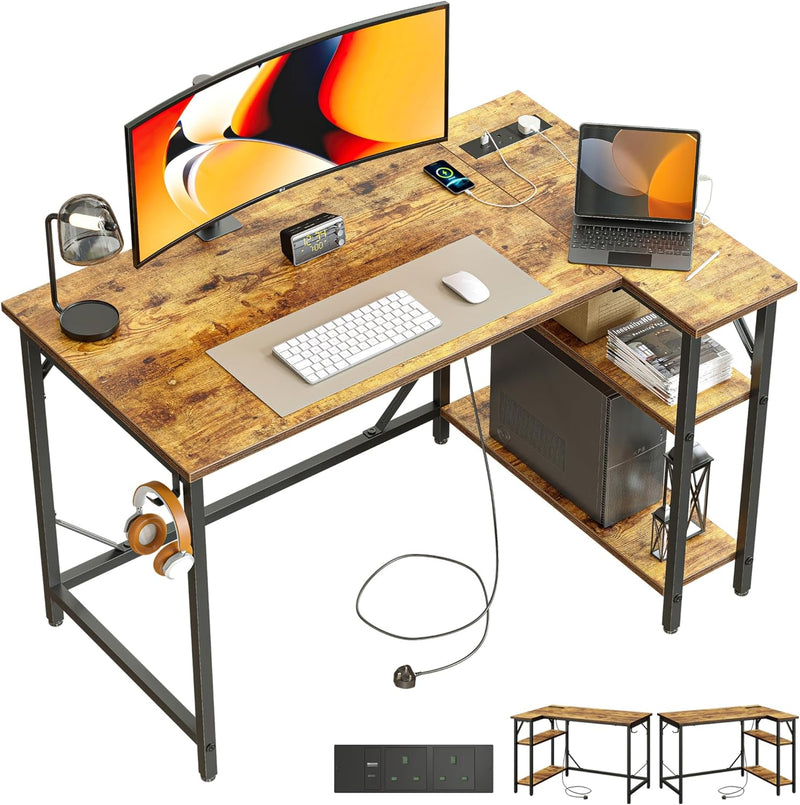 Small L Shaped Gaming Desk with Power Outlets