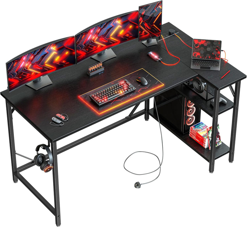 Small L Shaped Gaming Desk with Power Outlets