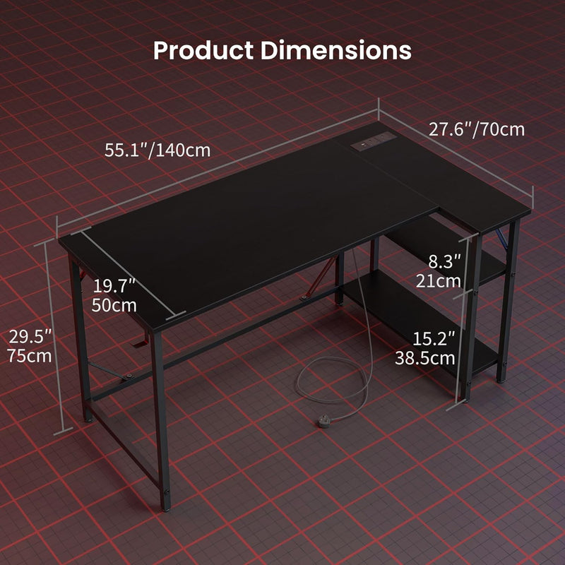 Small L Shaped Gaming Desk with Power Outlets