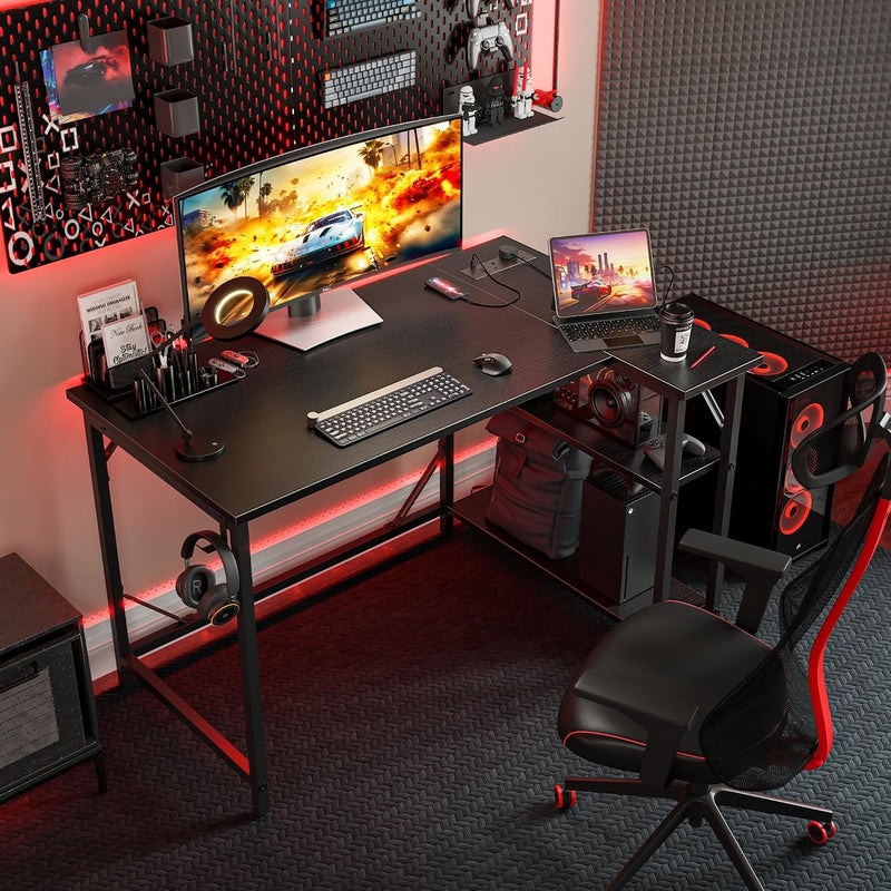 Small L Shaped Gaming Desk with Power Outlets