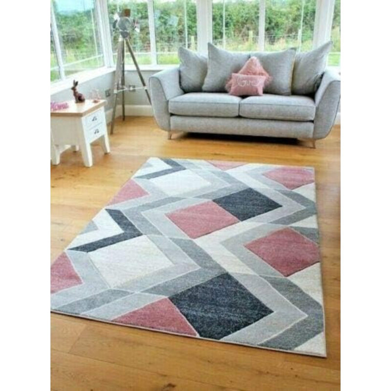 Small Large Blush Geometric Design Rugs Runners Mats