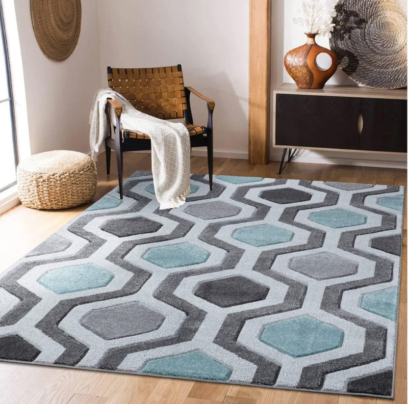 Small Large Duck Egg Hexagon Design Area Rugs