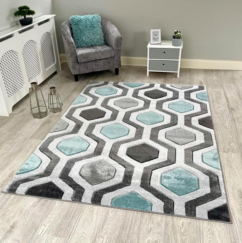 Small Large Duck Egg Hexagon Design Area Rugs