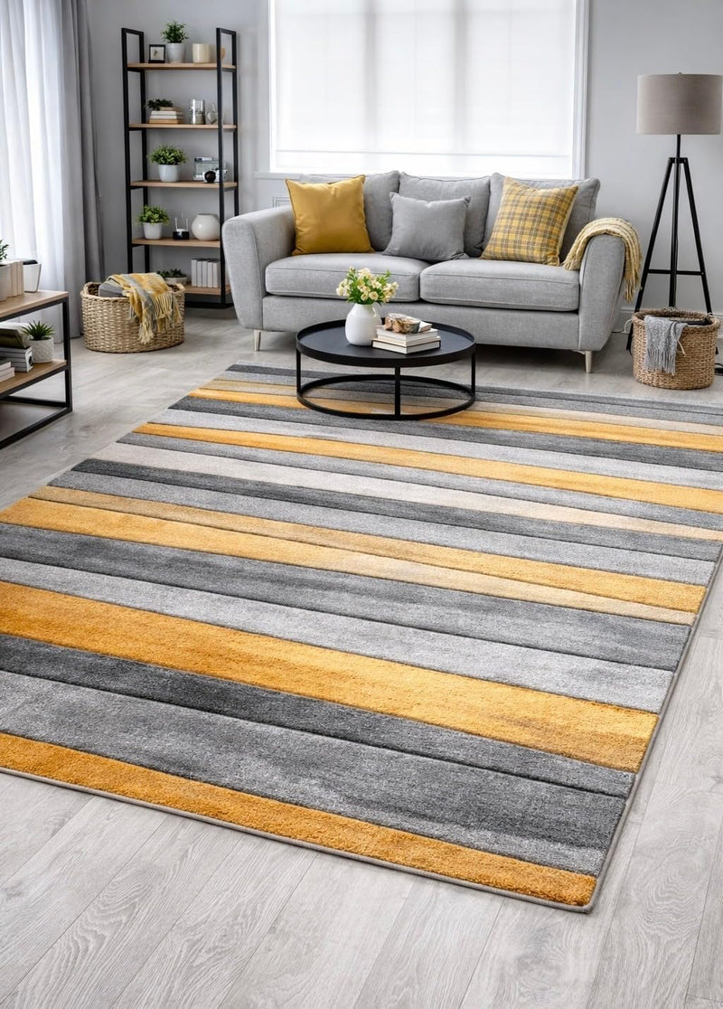 Small Large Mustard Ochre Wave Design Area Rugs