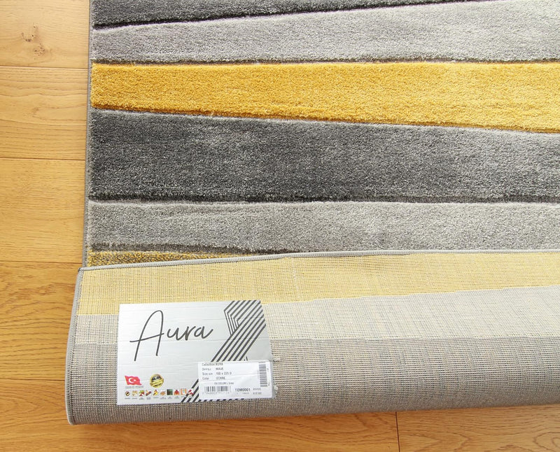 Small Large Mustard Ochre Wave Design Area Rugs