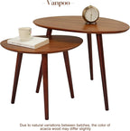 Small Oval Coffee Tables Set Acacia Wood Nesting