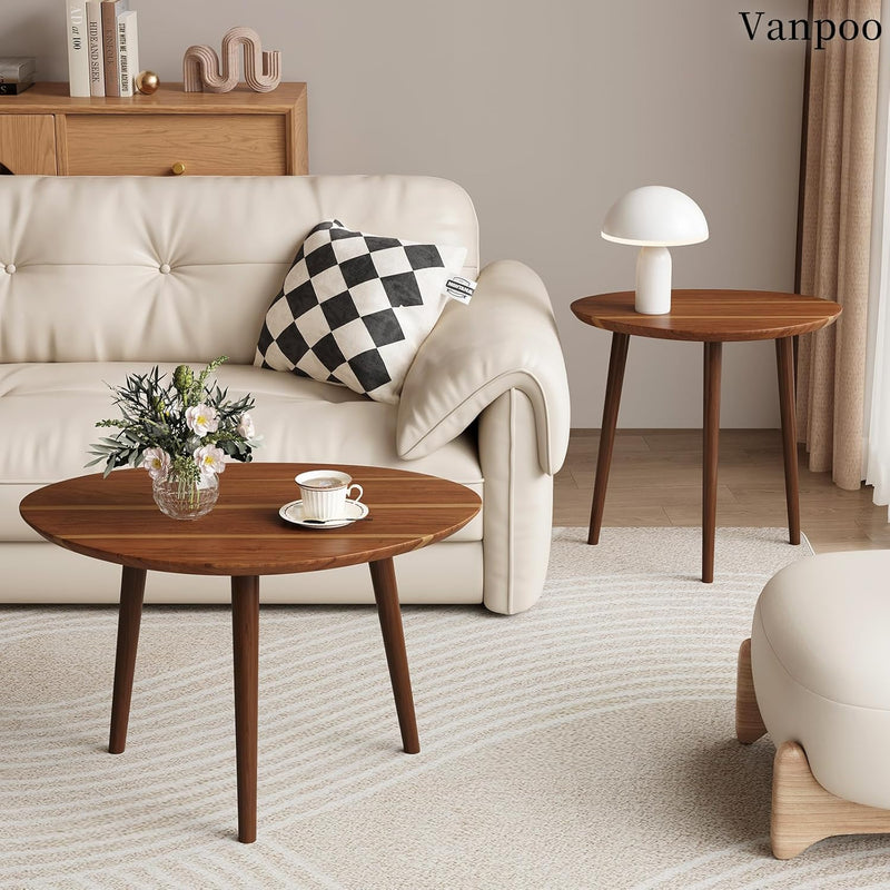 Small Oval Coffee Tables Set Acacia Wood Nesting