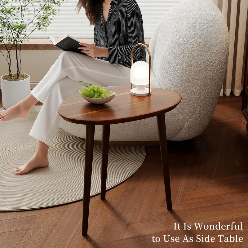 Small Oval Coffee Tables Set Acacia Wood Nesting