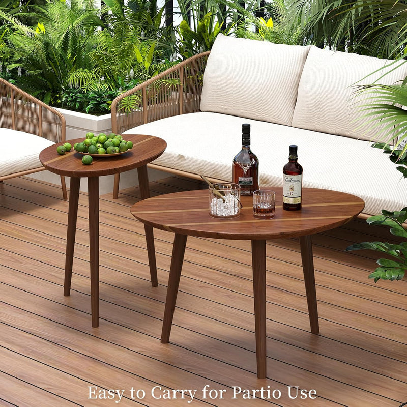 Small Oval Coffee Tables Set Acacia Wood Nesting