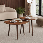 Small Oval Coffee Tables Set Acacia Wood Nesting