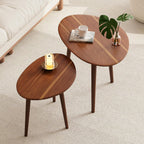 Small Oval Coffee Tables Set Acacia Wood Nesting