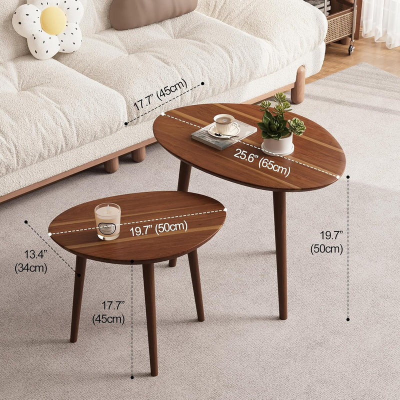 Small Oval Coffee Tables Set Acacia Wood Nesting