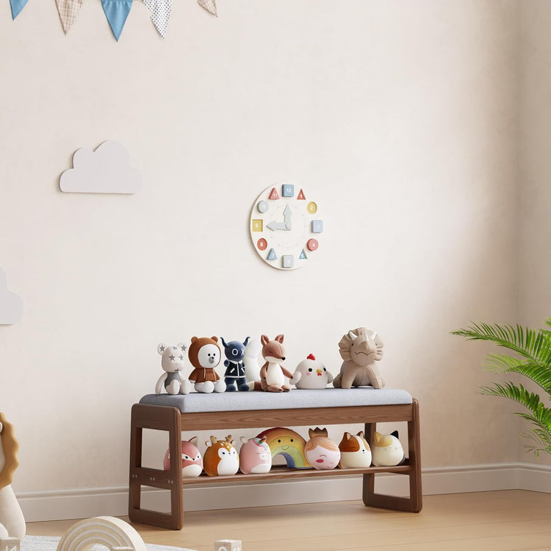 Small Shoe Bench with Cushion Storage Seat Wooden